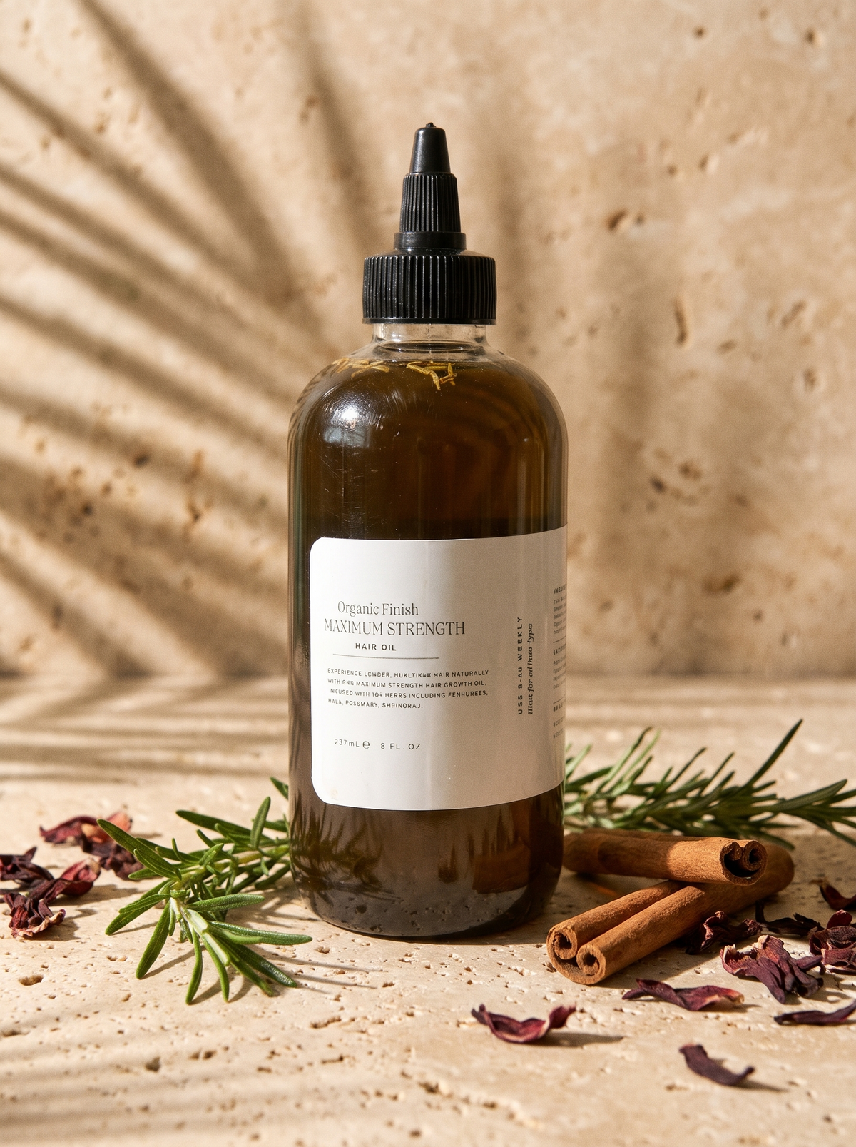 Maximum Strength Hair Oil JUMBO 8oz by Organic Finish, styled photo 3