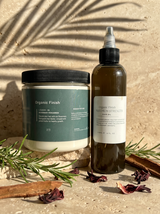 Hydrate and Seal Duo, leave-in conditioner and Maximum Strength Hair Oil by Organic Finish, styled photo 1