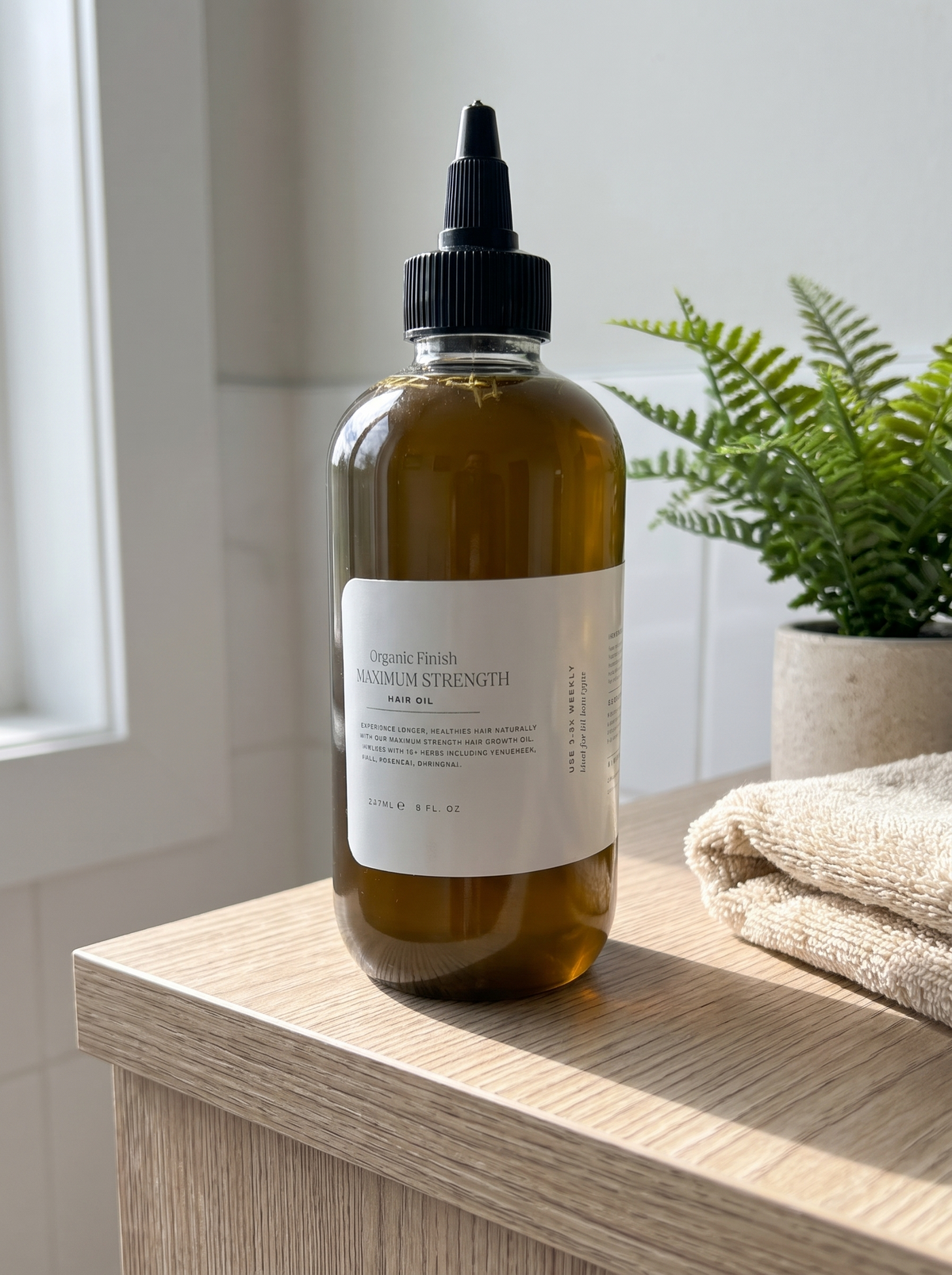 Maximum Strength Hair Oil JUMBO 8oz by Organic Finish, styled photo 2