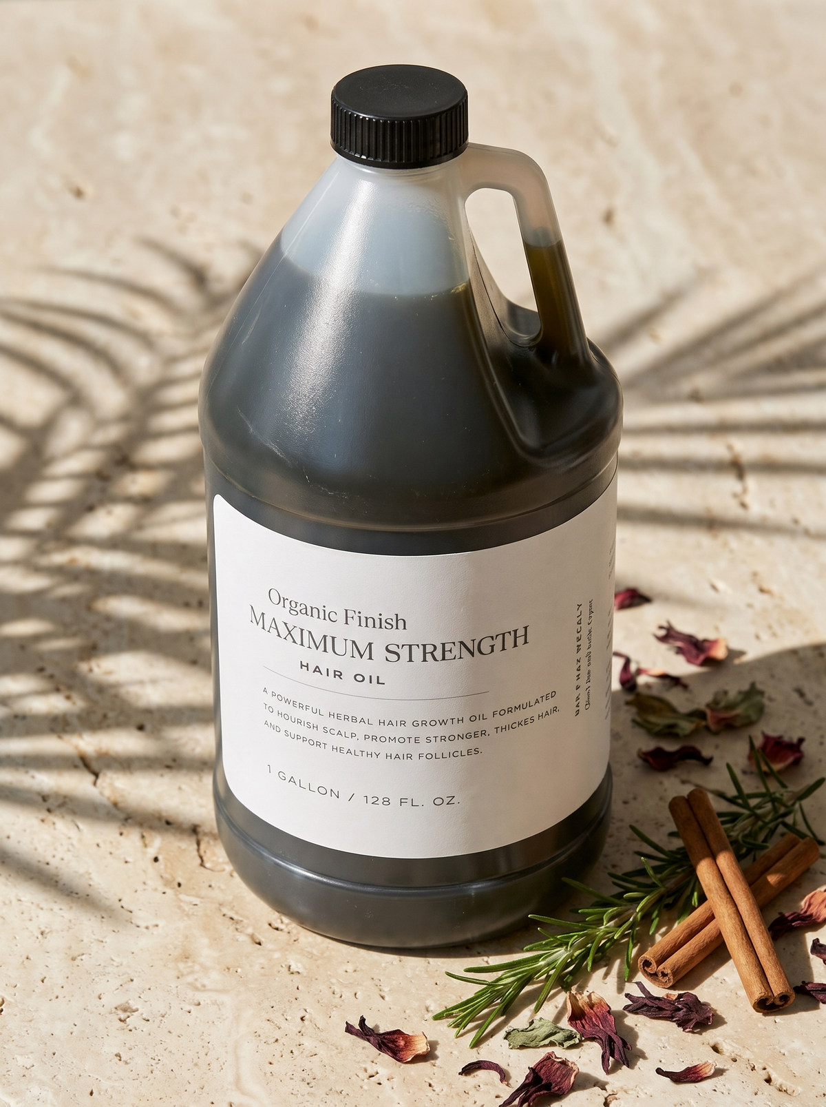 Maximum Strength Hair Oil 1 gallon bulk size by Organic Finish, styled photo 3